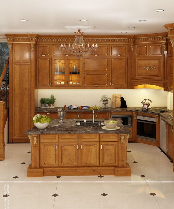 Tủ bếp gỗ gõ anh Hoạt Võ Chí Công