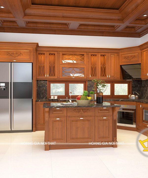 Tủ bếp gỗ gõ anh Trưởng Hưng Yên