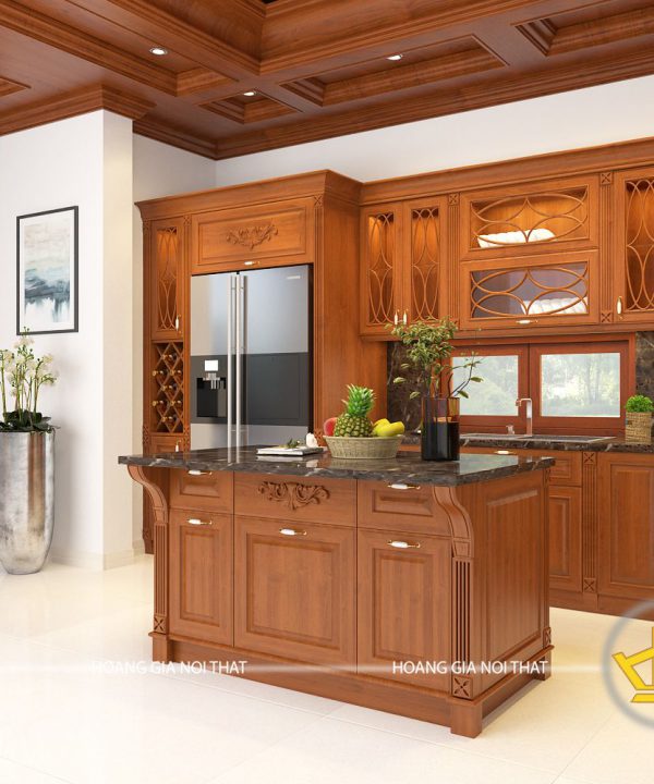 Tủ bếp gỗ gõ anh Trưởng Hưng Yên