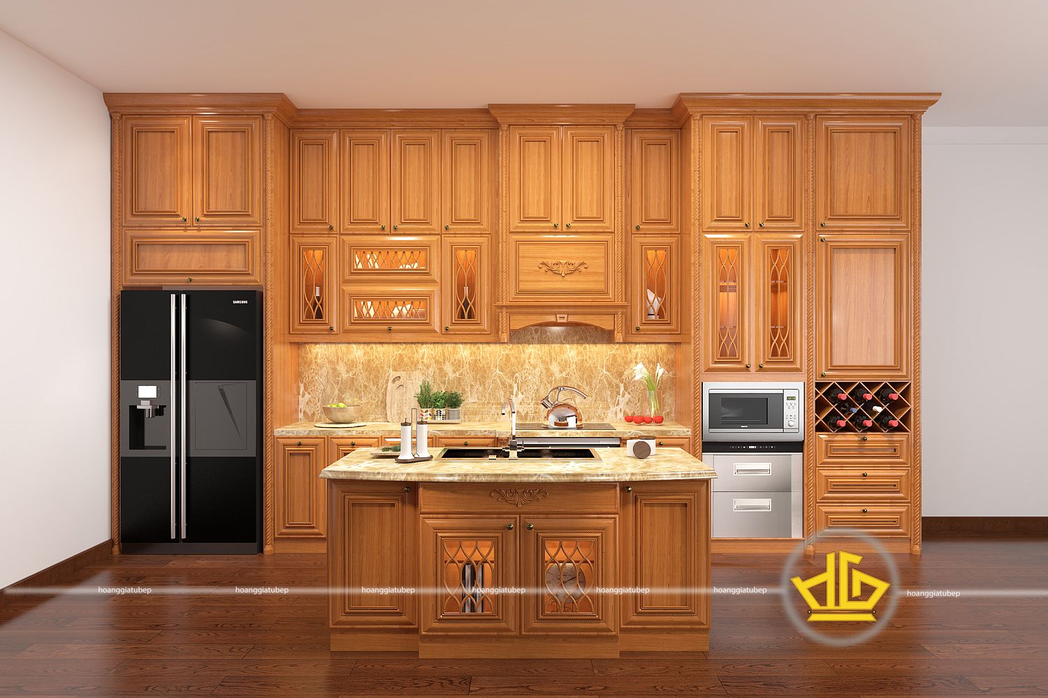 Chất liệu tủ bếp gỗ gõ đỏ trong nội thất bếp gia đình - Tủ bếp đẹp