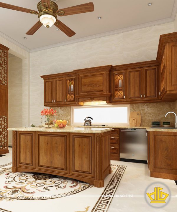 Tủ bếp gỗ gõ chú Minh biệt thự Gamuda