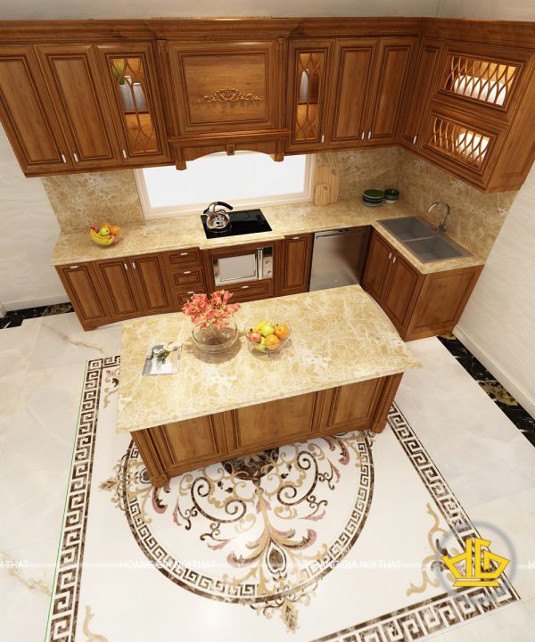 Tủ bếp gỗ gõ chú Minh biệt thự Gamuda