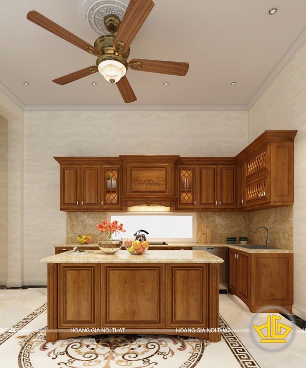 Tủ bếp gỗ gõ chú Minh biệt thự Gamuda