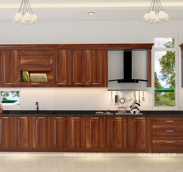 Tủ bếp gỗ lát anh Hà Nguyễn Trãi