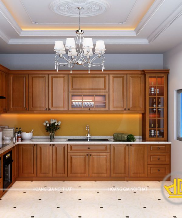 Tủ bếp gỗ lát anh Lập Khương Đình