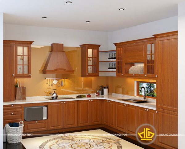 Tủ bếp gỗ lát sang trọng tại Vinhome