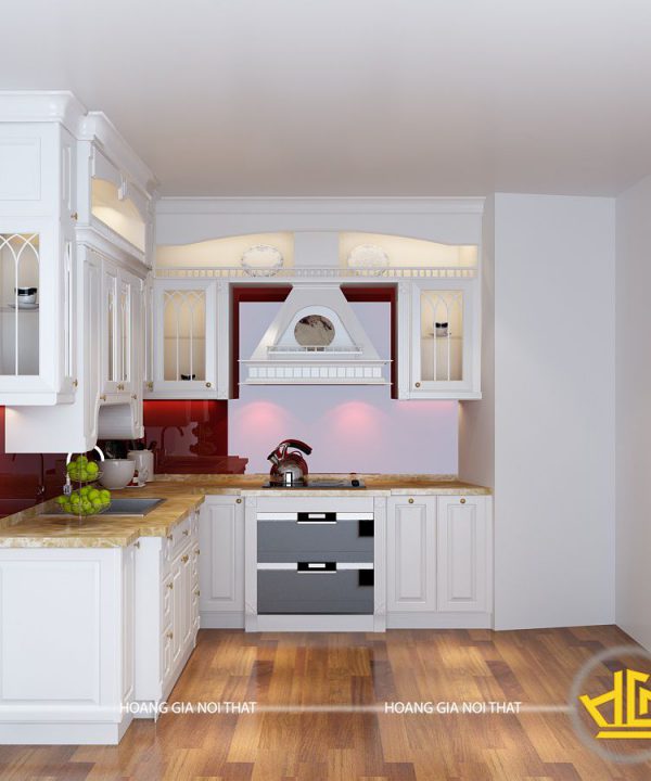 Tủ bếp gỗ lát Châu Phi sơn trắng anh Hoàng Hà Tĩnh