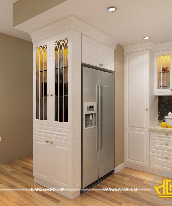 Tủ bếp gỗ lát Châu Phi sơn trắng anh Hưng