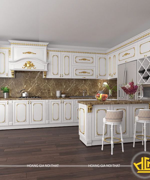 Tủ bếp gỗ lát Châu Phi sơn trắng anh Thân