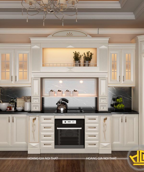 Tủ bếp gỗ lát Châu Phi sơn trắng anh Thanh Hải Dương