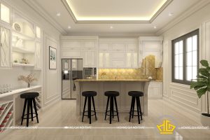 Tủ bếp gỗ lát Châu Phi sơn trắng anh Thuyền Lạng Sơn