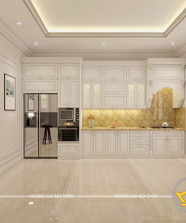 Tủ bếp gỗ lát Châu Phi sơn trắng anh Thuyền Lạng Sơn