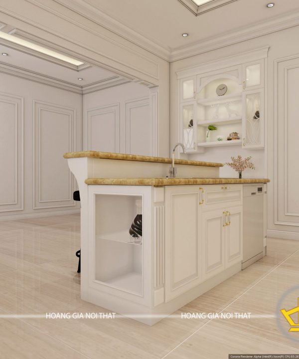 Tủ bếp gỗ lát Châu Phi sơn trắng anh Thuyền Lạng Sơn