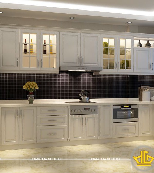 Tủ bếp gỗ lát Châu Phi sơn trắng anh Trang