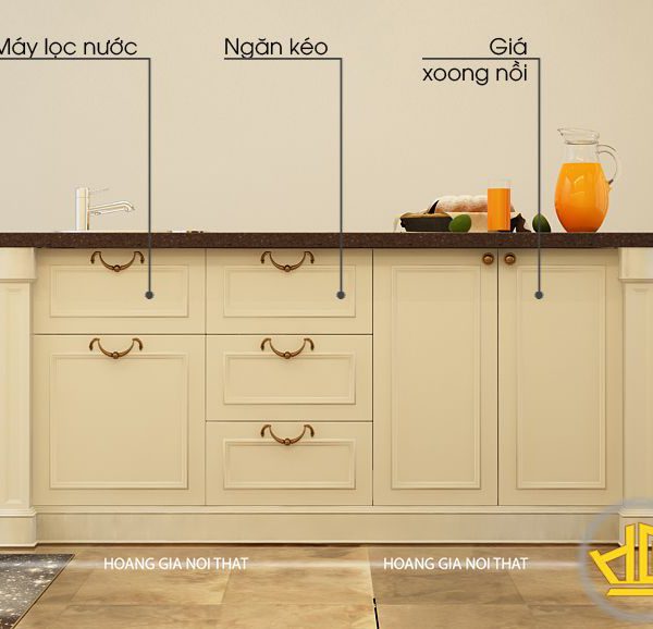 Tủ bếp gỗ lát Châu Phi sơn trắng chú Long
