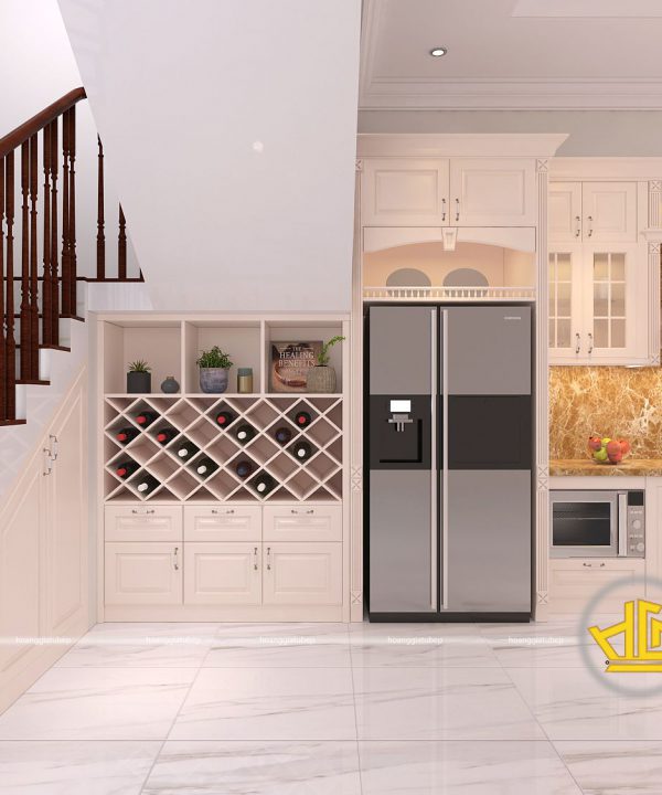 Tủ bếp gỗ lát Châu Phi sơn trắng cô Hạ