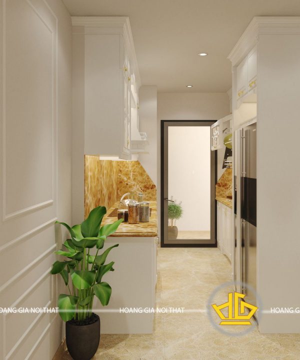 Tủ bếp gỗ lát Châu Phi sơn trắng cô Hoa Nguyễn Tuân