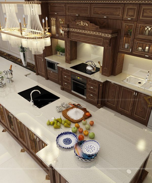 Tủ bếp gỗ óc chó anh Đạt Vạn Phúc