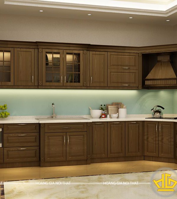 Tủ bếp gỗ óc chó anh Long Thái Hà