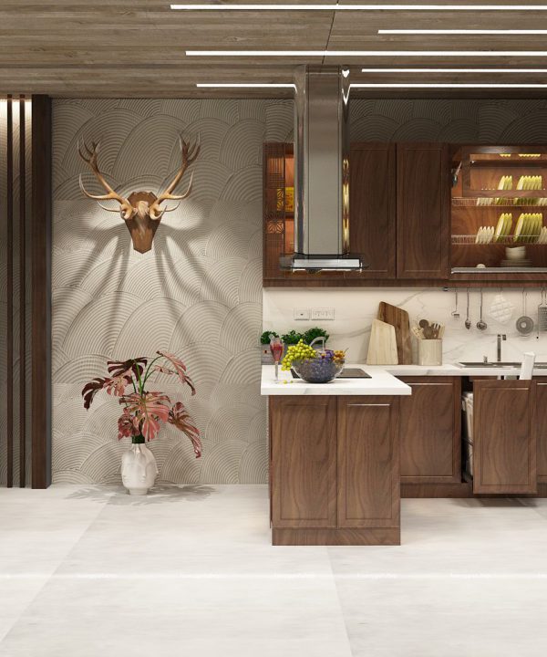 Tủ bếp gỗ óc chó anh Minh Mỗ Lao