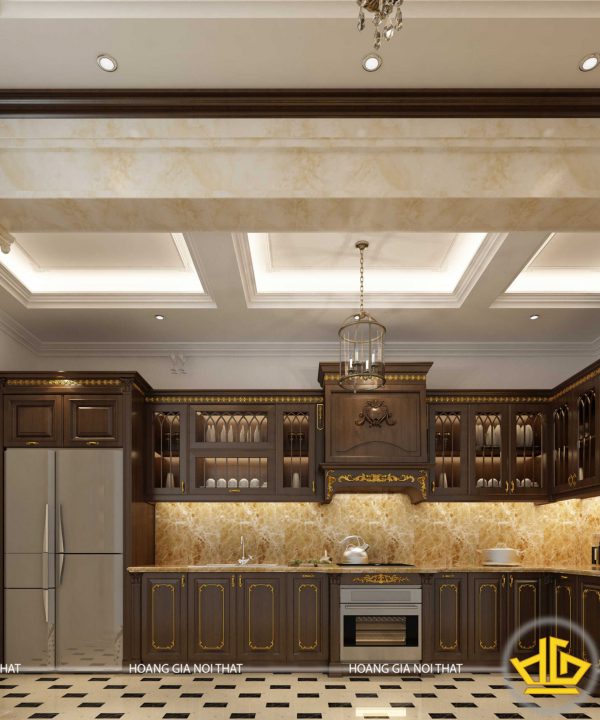 Tủ bếp gỗ óc chó anh Tùng Kim Đồng