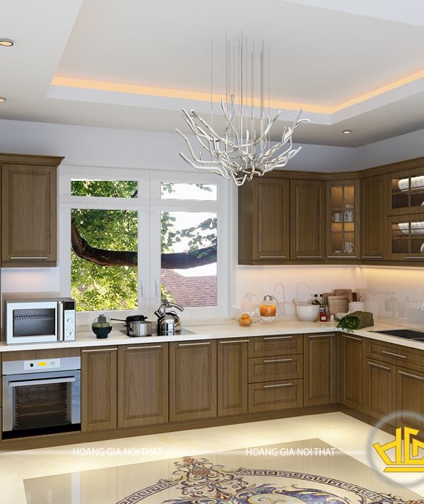Tủ bếp gỗ óc chó chị Dung Giáp Bát