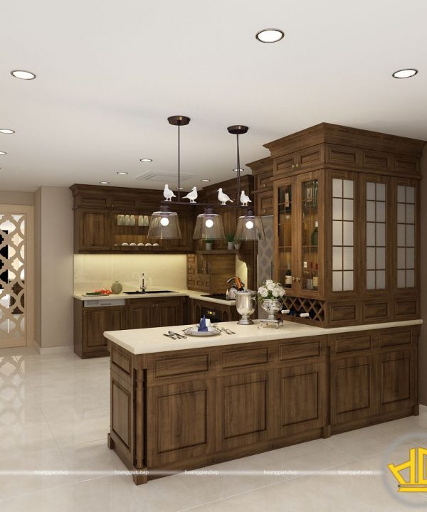Tủ bếp gỗ óc chó chị Hương Tân Hoàng Minh