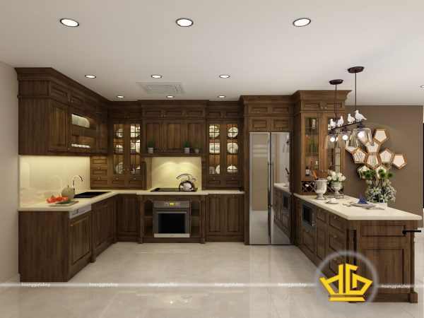Tủ bếp gỗ óc chó màu cà phê