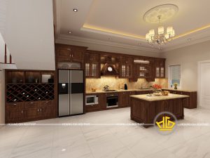 Tủ bếp gỗ óc chó tự nhiên