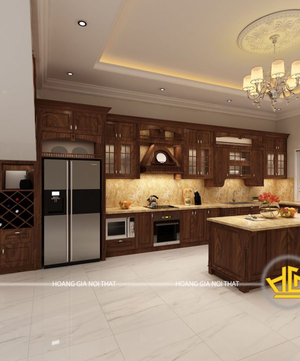 Tủ bếp gỗ óc chó tự nhiên