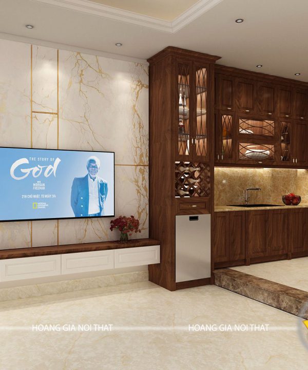 Tủ bếp gỗ óc chó chị Thư Hoàng Cầu