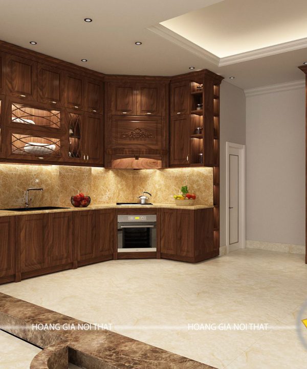 Tủ bếp gỗ óc chó chị Thư Hoàng Cầu