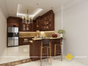 Tủ bếp gỗ óc chó chị Xuyến Nguyễn Khoái