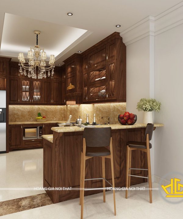 Tủ bếp gỗ óc chó chị Xuyến Nguyễn Khoái