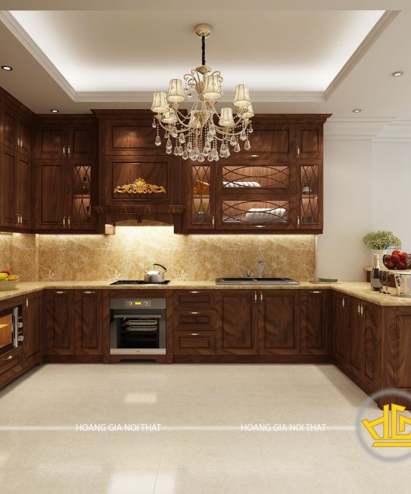 Tủ bếp gỗ óc chó chị Xuyến Nguyễn Khoái