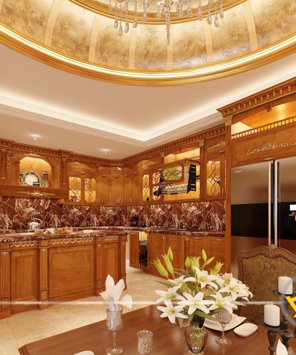 Tủ bếp tân cổ điển anh Hùng khu biệt thự Tây Hồ
