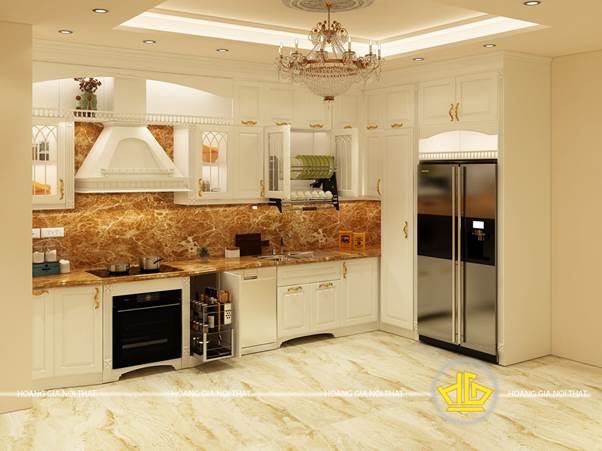 Tủ bếp sơn trắng nhà cô Linh đem lại sự thoáng mát cho không gian