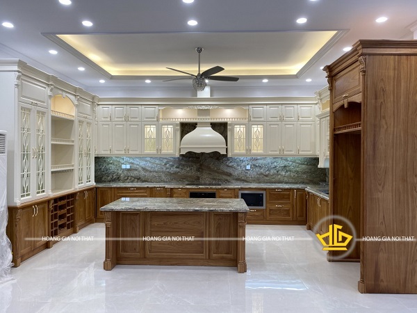 Mẫu tủ bếp gỗ tự nhiên chữ L