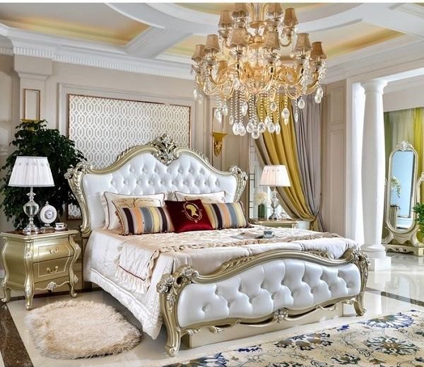 Giường ngủ tân cổ điển gỗ đầu giường bọc da mẫu số 23