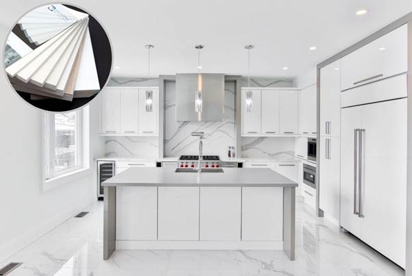 Tủ bếp acrylic An Cường màu chủ đạo là màu trắng