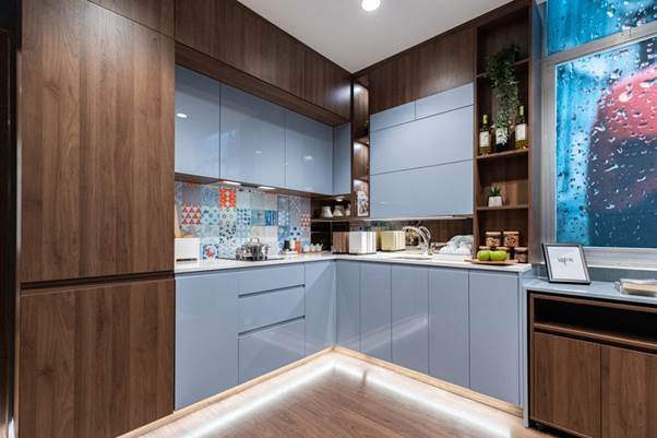 Tủ bếp acrylic An Cường với gam màu mâu tạo không gian gần gũi