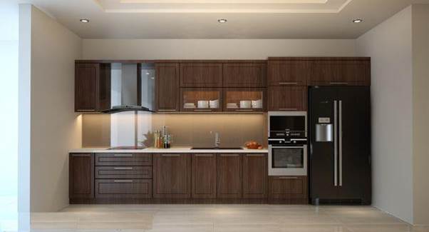 Tủ bếp acrylic màu be - nâu cho không gian ấm cúng
