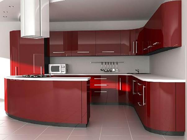 Tủ bếp acrylic màu đỏ rượu vang sang trọng