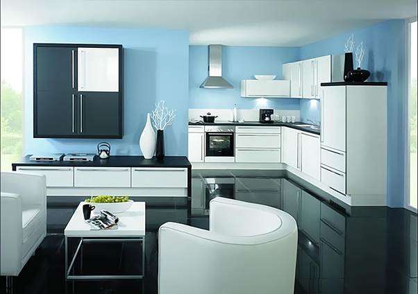 Tủ bếp acrylic màu xanh dương phá cách