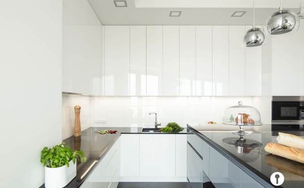 Tủ bếp chữ I màu ghi sang trọng, hiện đại