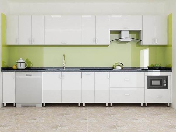 Tủ bếp inox cánh acrylic đem lại sự hiện đại