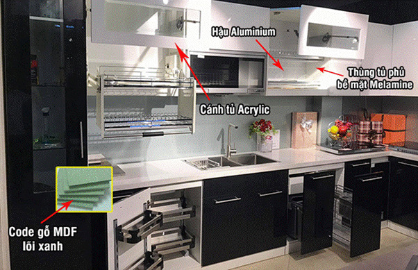 Cấu tạo chi tiết của tủ bếp nhựa Acrylic