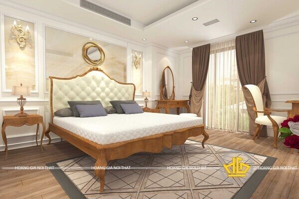Giường ngủ gỗ sồi mang xu hướng cổ điển