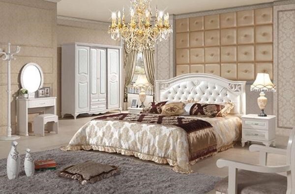 Giường tân cổ điển tông trắng nâu