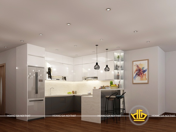 Mẫu tủ bếp gỗ Acrylic cao cấp sơn trắng
